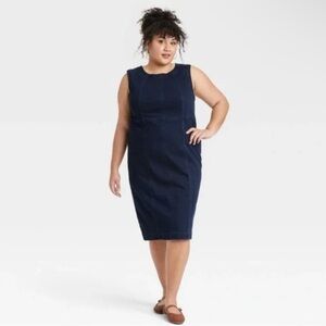 Ava & Viv Faux Denim Midi Dark Wash Dress